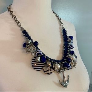 Chunky Blue & White Silver Nautical Necklace